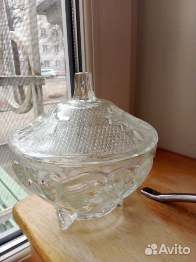 Конфетница стекло СССР с крышкой