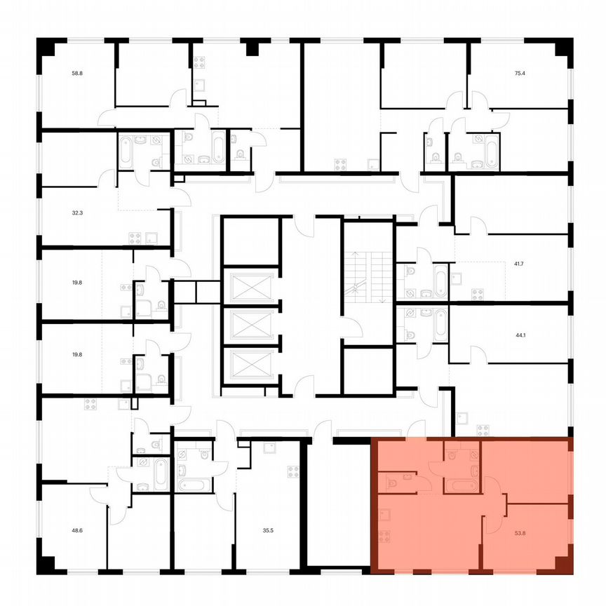 2-к. квартира, 53,8 м², 25/25 эт.