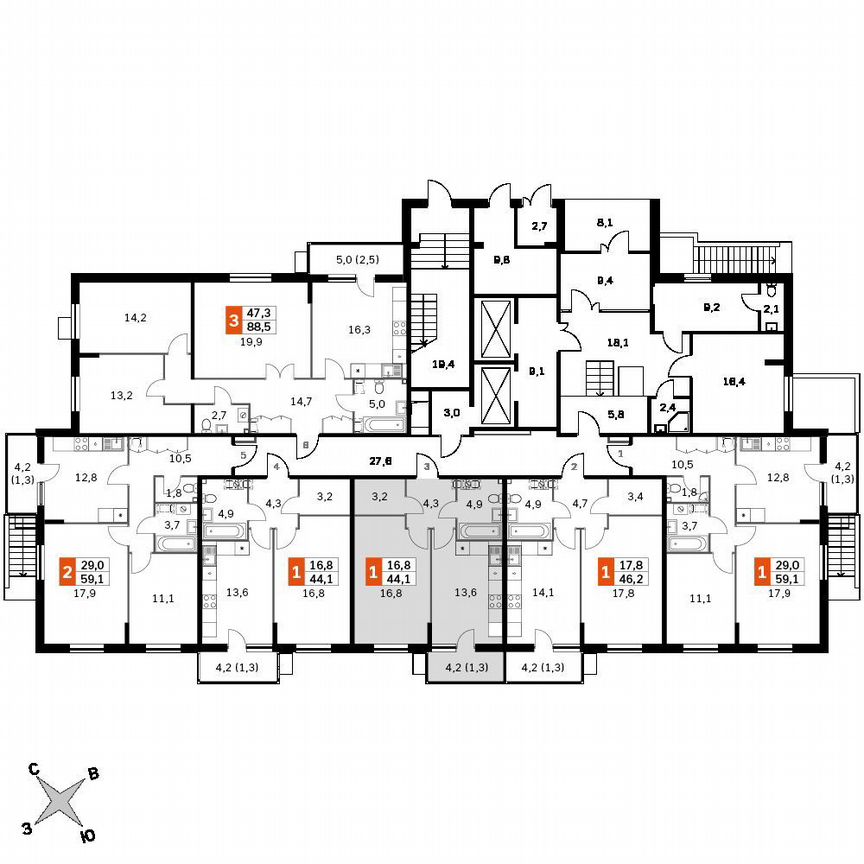 1-к. квартира, 42,8 м², 1/22 эт.