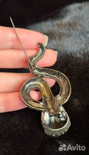 Брошь змея кобра темно-серебристая -4см, 11см