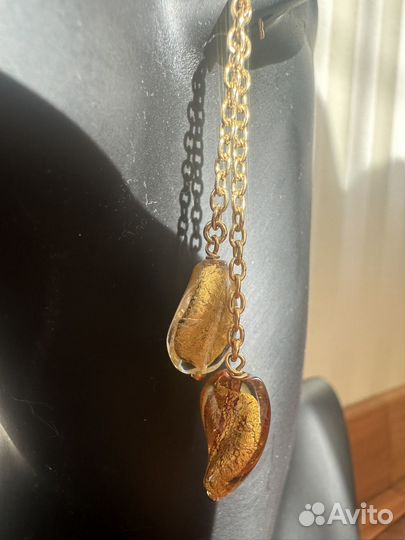 Золотые серьги с муранским стеклом