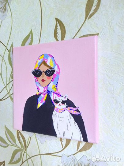 Картина на холсте Девушка с кошкой