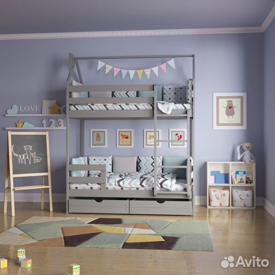 Детская кроватка двухярусная из массива дерева