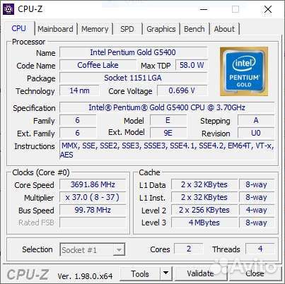 Intel Pentium Gold G5400 (Socket LGA1151v2)