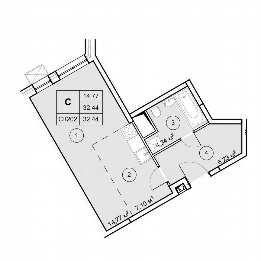 Квартира-студия, 32,4 м², 9/12 эт.