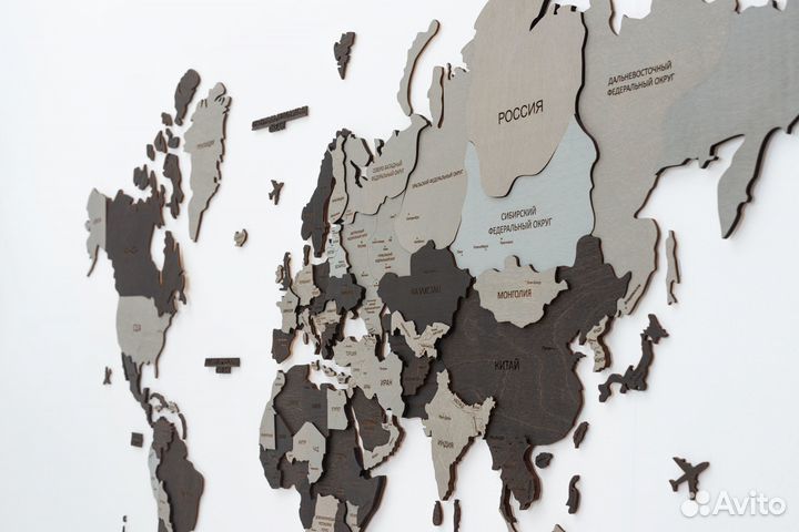 Карта мира из дерева 150х90см