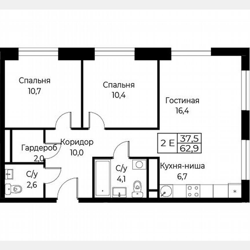 2-к. апартаменты, 62,9 м², 15/30 эт.
