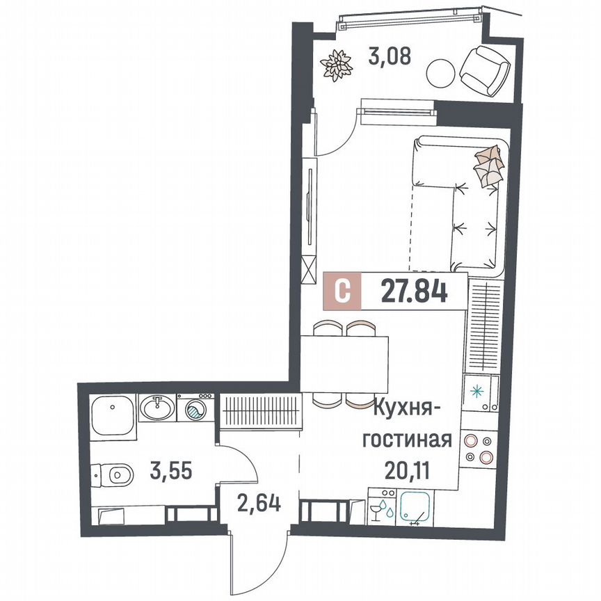 Квартира-студия, 27,8 м², 14/18 эт.