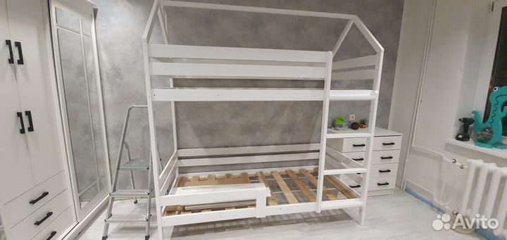 Двухъярусная кровать Высокий борт береза