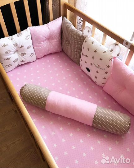 Бортики+простынь на резинке+валик