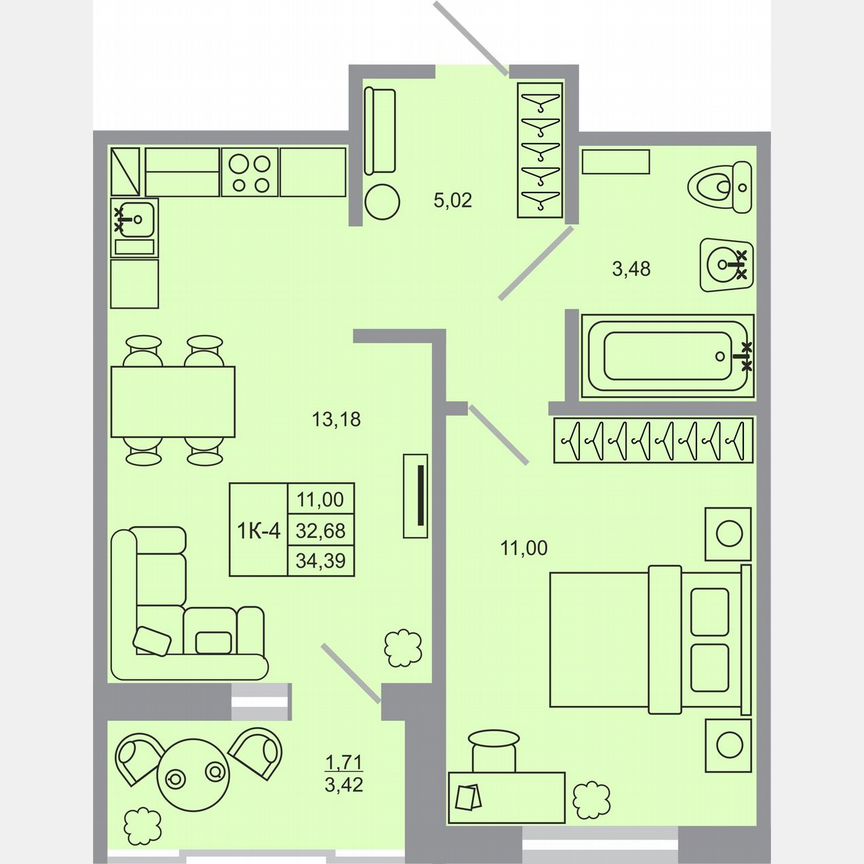 1-к. квартира, 34,4 м², 9/17 эт.