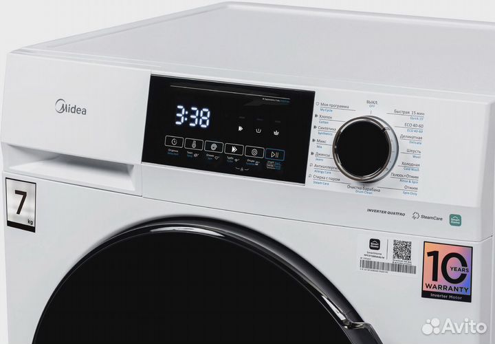 Стиральная машина Midea MFC3712BSW40/W класс: A загр.фронтальная макс.:7кг белый инвертер