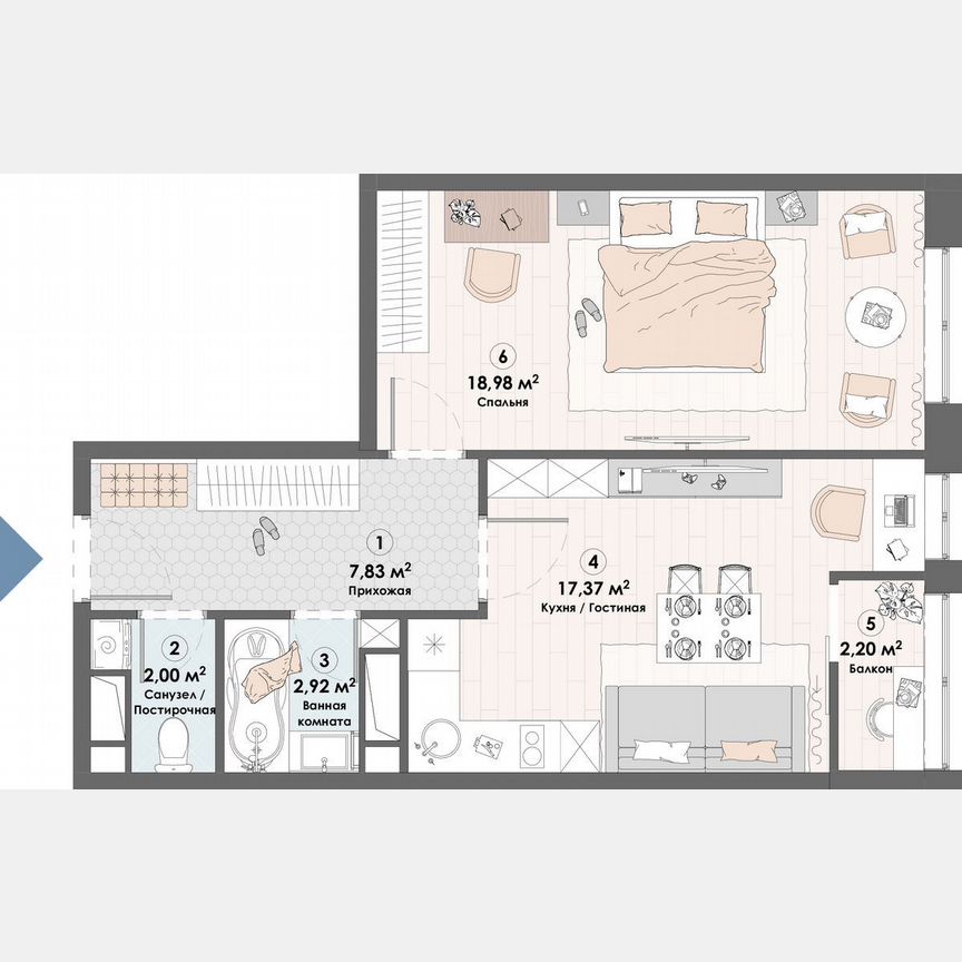 1-к. квартира, 51,3 м², 2/23 эт.