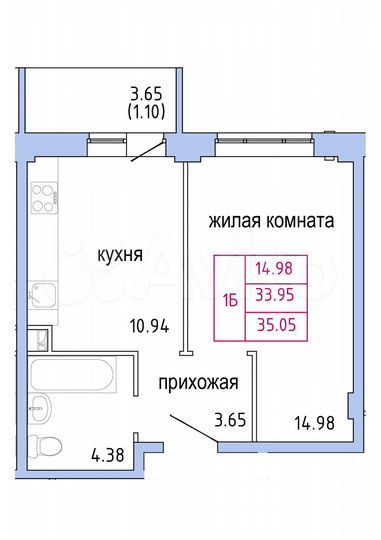 1-к. квартира, 35 м², 2/9 эт.