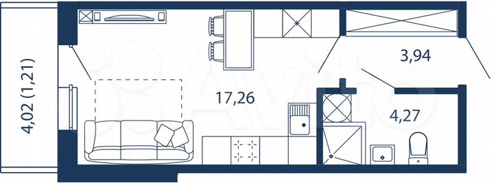 Апартаменты-студия, 26,7 м², 2/5 эт.