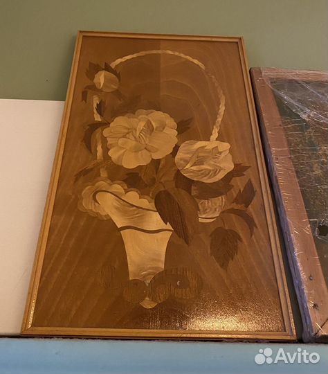 Деревянное панно картина маркетри розы