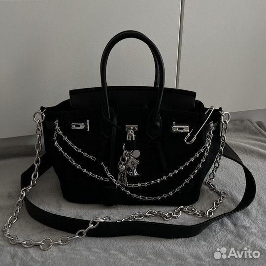 Сумка из джинсы + кожа в стиле hermes birkin