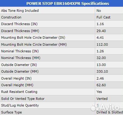 Тормозной диск PowerStop Mercedes 330x32