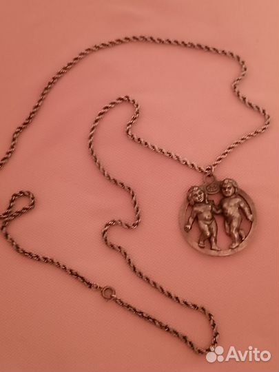 Колье, кулон на цепи Адам и Ева бронза