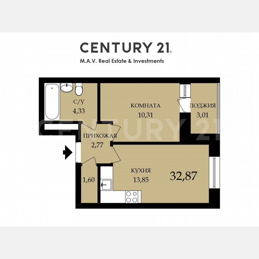 1-к. квартира, 32,9 м², 1/9 эт.
