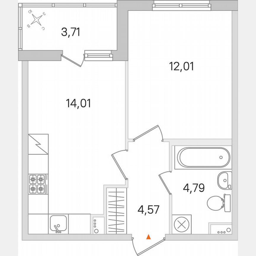 1-к. квартира, 37,2 м², 1/8 эт.