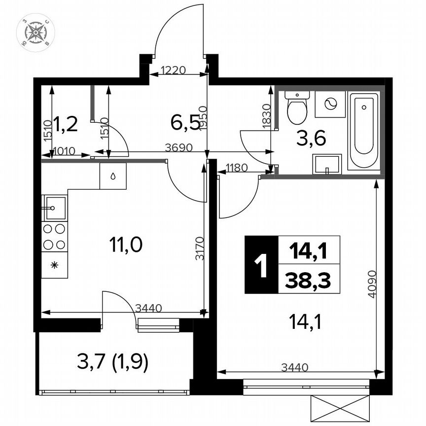 1-к. квартира, 38,3 м², 13/15 эт.