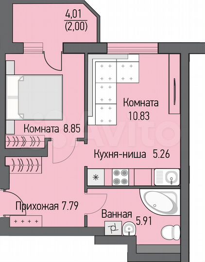 2-к. квартира, 42,7 м², 12/16 эт.