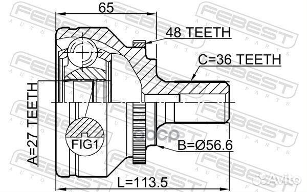 Шрус наружный 27x57x36 volvo s60 i 2002-2009