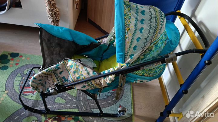 Санки коляска Умка 3 (голубой вязаный)