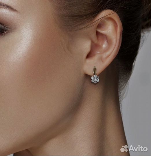 Серьги золотые тюльпаны 585 с бриллиантами