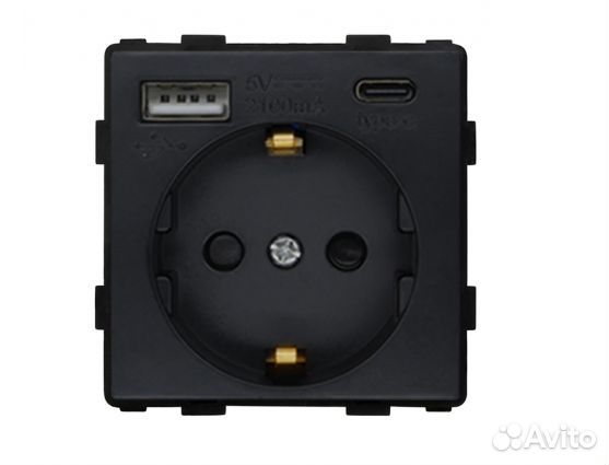 Розетка в рамку с USB-портами и Type-C черная
