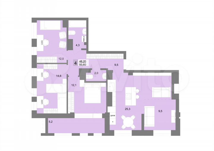 4-к. квартира, 93,6 м², 24/31 эт.