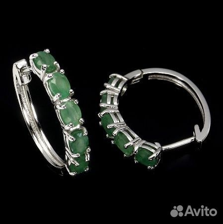 Серебряные серьги конго с изумрудами