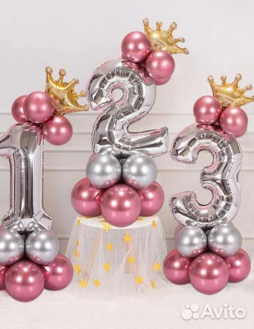 Набор шариков на день рождения девочки с цифрой 2