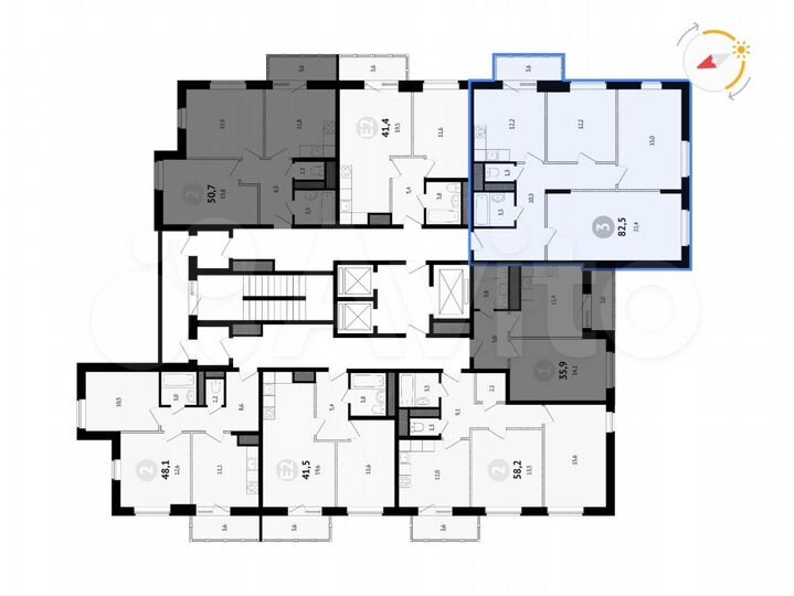 3-к. квартира, 82,5 м², 2/22 эт.