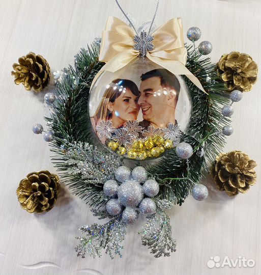Ёлочные шары с фотографией внутри, Фотошар