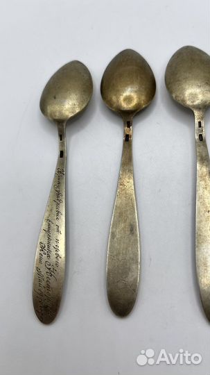 Ложки чайные кофейные серебро позолота эмаль