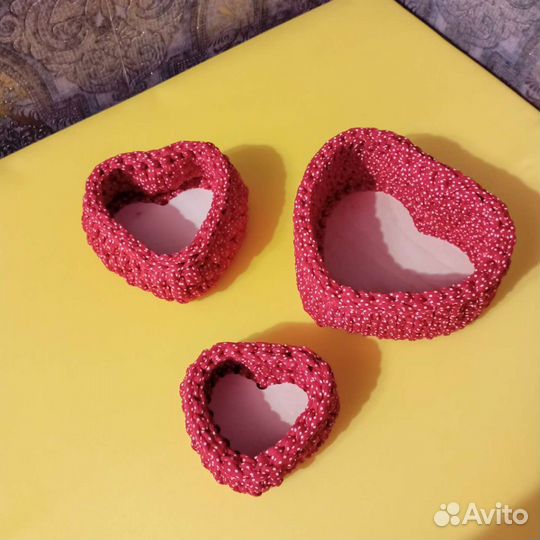 Вязаные корзинки Сердце (набор)