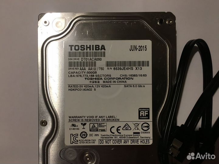 Жесткий диск toshiba 500 GB + кабель SATA 6GB/s