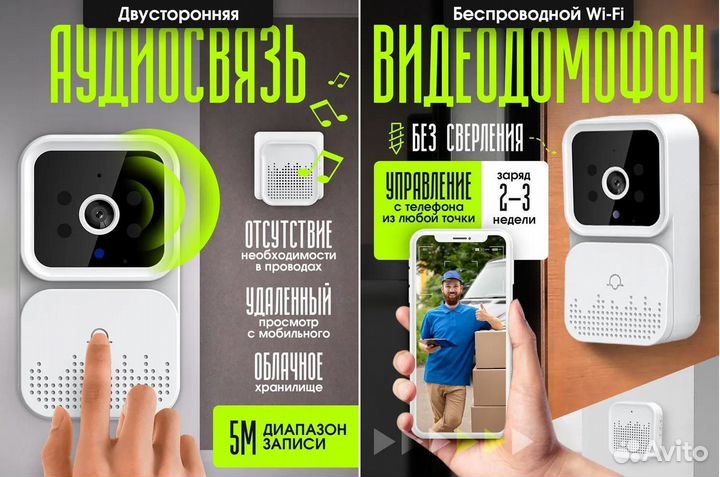 Видеодомофон с камерой видеозвонок Wi-Fi с записью