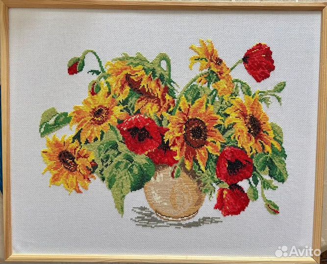 Вышивка Маки и подсолнухи