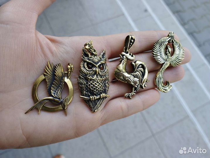 Подвеска Сова Сойка Петух Феникс бронза