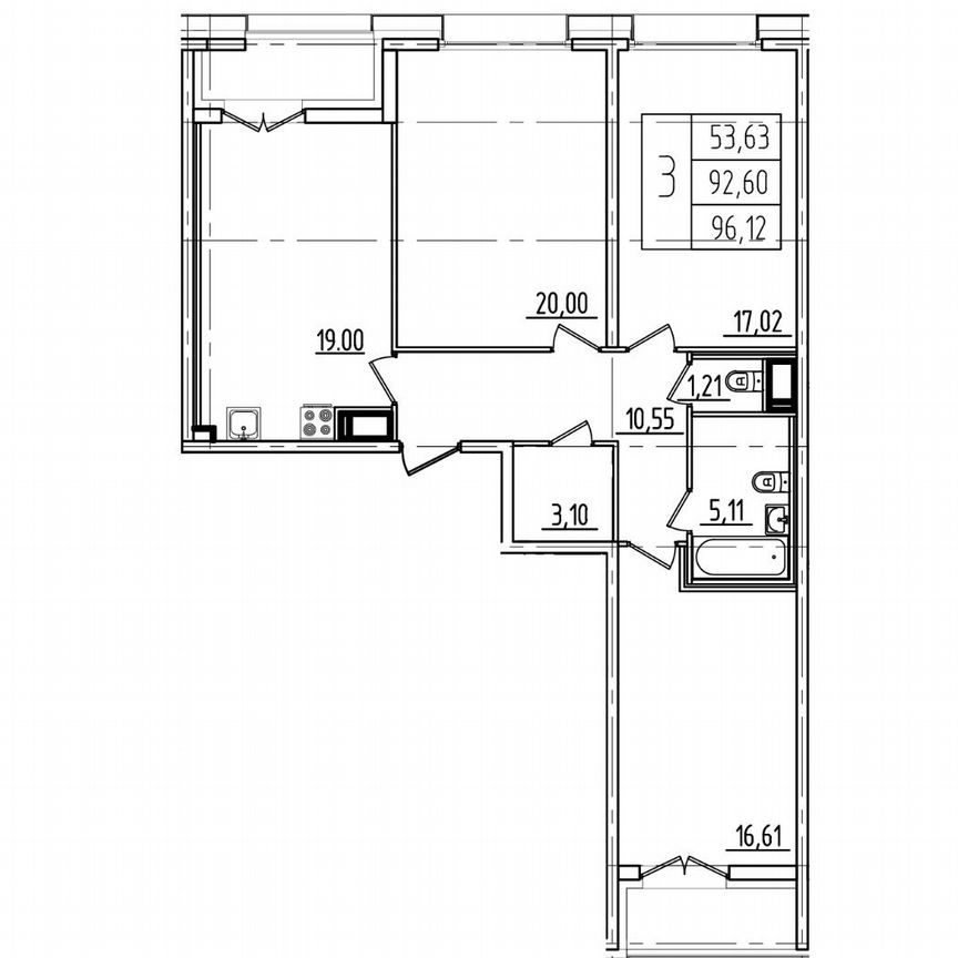 3-к. квартира, 96,1 м², 10/19 эт.