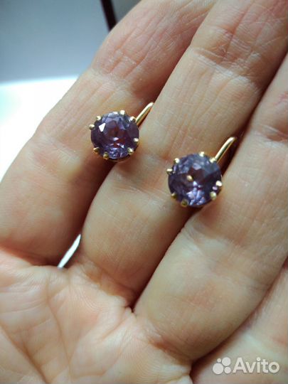 Золотые серьги 583 пробы СССР с Александритами