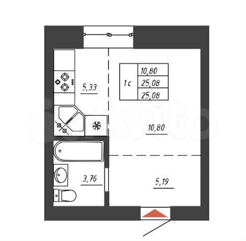 Квартира-студия, 25,1 м², 5/10 эт.
