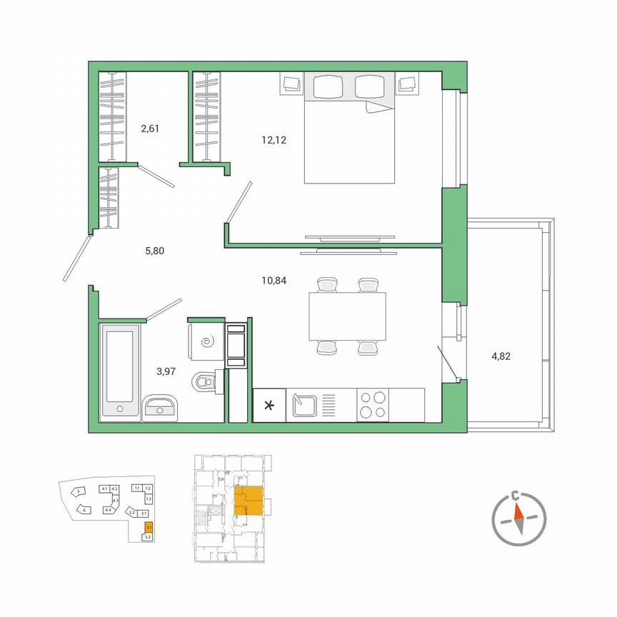 1-к. квартира, 36,8 м², 4/10 эт.
