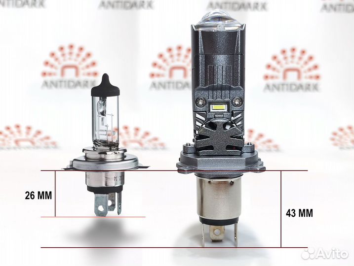 H4 LED лампа для мотоциклов, линза, 2 дальних