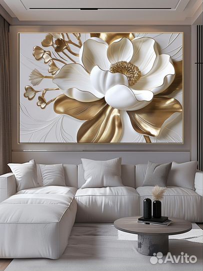 Текстурная интерьерная картина на холсте Цветы