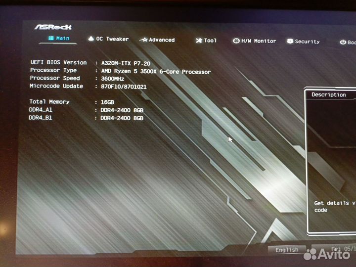 Компьютер mini-ITX Ryzen 5 3500X/16 Gb/120+500Gb/G