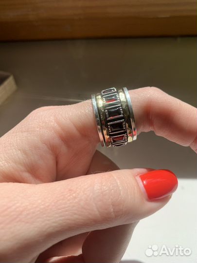 Кольцо спинер серебро гранат 19 размер